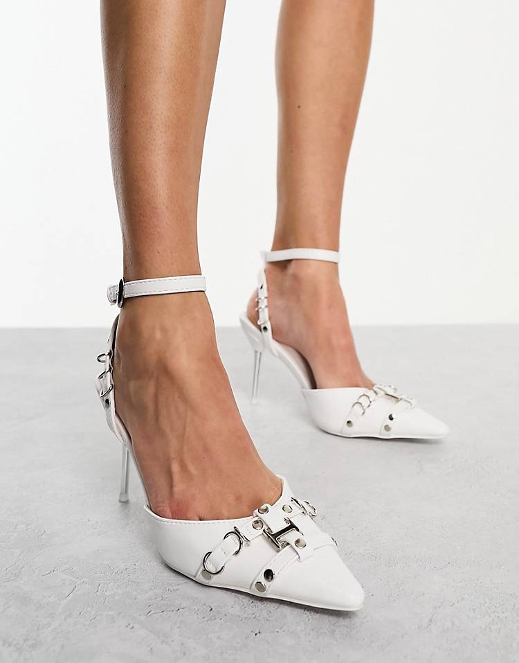 Public Desire Prowl heeled shoe with chain detail in white